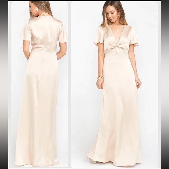 SHOW ME YOUR MUMU Rome Twist Gown  Size XL Champagne Luxe Satin NWOT Bridesmaid - Picture 1 of 9